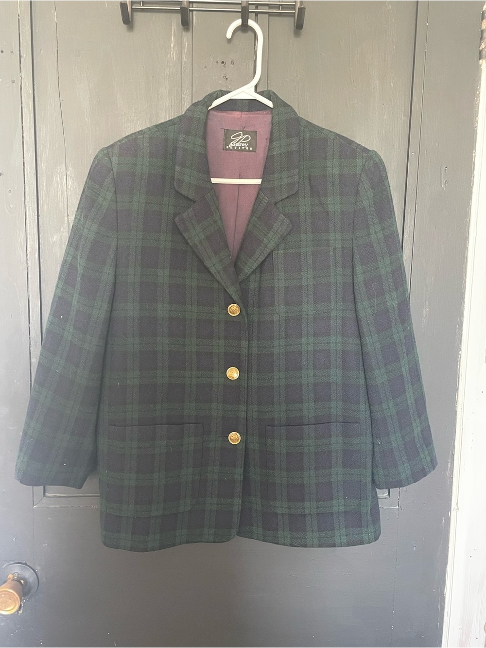 Plaid Blazer with Gold Buttons - Green/Black